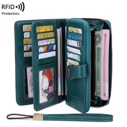 RFID Anti-theft Brush Retro Large Capacity Long Wallet Multi-card Women's Wallet Multi-function Zipper Wallet with Wrist Strap