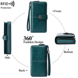 RFID Anti-theft Brush Retro Large Capacity Long Wallet Multi-card Women's Wallet Multi-function Zipper Wallet with Wrist Strap