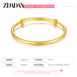 ZDADAN 925 Sterling Silver 18K Gold Adjustable Bracelet Bangle For Women Fashion Jewelry