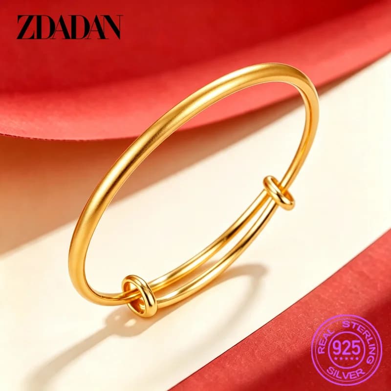 ZDADAN 925 Sterling Silver 18K Gold Adjustable Bracelet Bangle For Women Fashion Jewelry