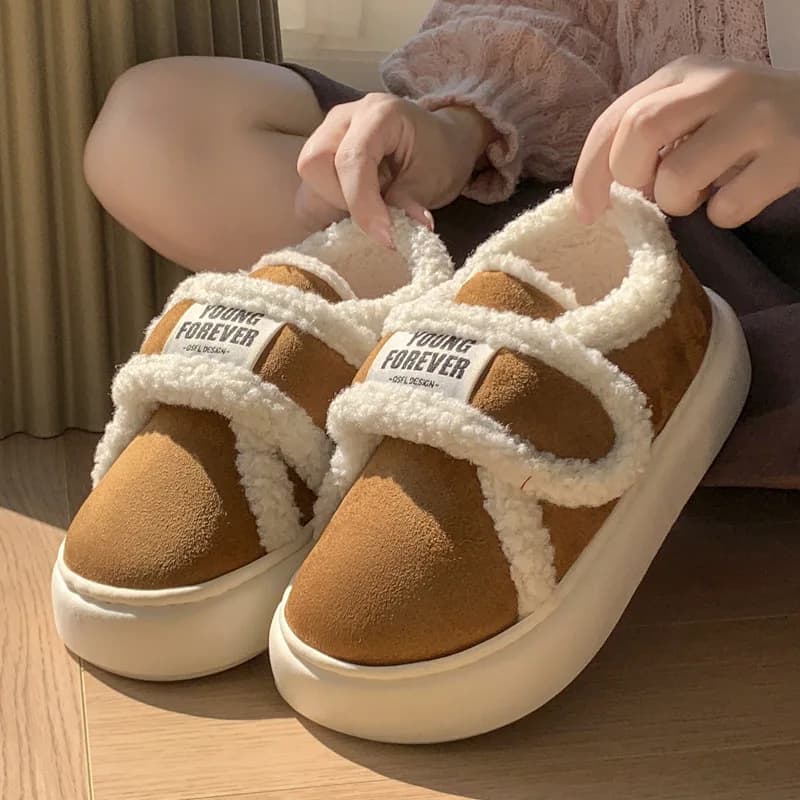 Indoor Warm Cotton Slippers For Women Winter Platform Shoes Soft Plush Thick Sole Girls Home Floor Daily Walking Fluffy Shoes