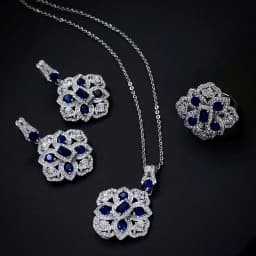2024 New Trendy Lab Sapphire Jewelry Sets 14K White Gold Plated Ring Earring Necklace Female Vintage Wedding Banquet Accessories