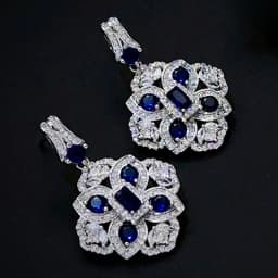 2024 New Trendy Lab Sapphire Jewelry Sets 14K White Gold Plated Ring Earring Necklace Female Vintage Wedding Banquet Accessories