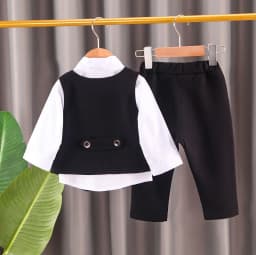 2024 new boy's solid color children's gentleman suit wear baby chain vest Tie Shirt three piece formal evening fashion dres
