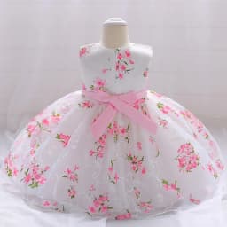 Baby Girls 1 Year Birthday Princess Party Flowers Baptism Dress Infant Embroidery Floral Sleeveless Costume Newborn Kids Clothes