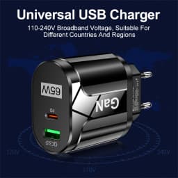 GaN 65W PD USB Type C Charger Mobile Phone Quick Charge Type C Wall Charger For iPhone Xiaomi Samsung Huawei EU/US Plug Charger