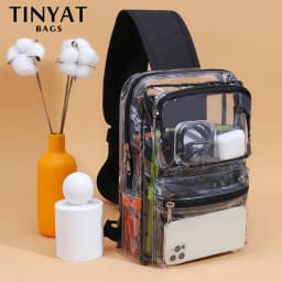 TINYAT Clear PVC Shoulder Bag Chest Transparent Sling Crossbody Bags For Women Trend 2024 For Summer Vacation, Beach, Swimming