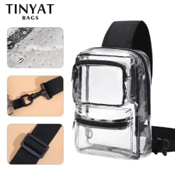 TINYAT Clear PVC Shoulder Bag Chest Transparent Sling Crossbody Bags For Women Trend 2024 For Summer Vacation, Beach, Swimming