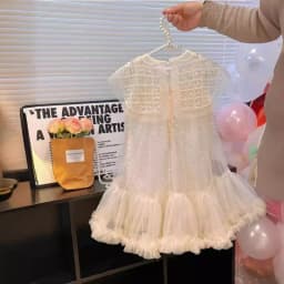 2024 New Girls Princess Dress Casual Spring Summer Children's Clothing Kids Girl Pearl Neck Dresses Fashion Yarn Dress
