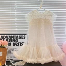 2024 New Girls Princess Dress Casual Spring Summer Children's Clothing Kids Girl Pearl Neck Dresses Fashion Yarn Dress