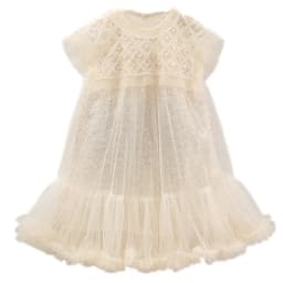 2024 New Girls Princess Dress Casual Spring Summer Children's Clothing Kids Girl Pearl Neck Dresses Fashion Yarn Dress