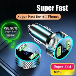 2 in 1 USB Car Charger Adapter 300W Super Fast Charge with Voltage Monitor for iPhone Samsung iPad Huawei Oneplus OPPO VIVO
