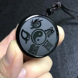 Obsidian Yin and Yang Taiji Bagua Pendant Necklace Nine Words of Truth Lucky Amulet Crystal Jewelry Couple Pairing Holiday Gift