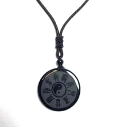 Obsidian Yin and Yang Taiji Bagua Pendant Necklace Nine Words of Truth Lucky Amulet Crystal Jewelry Couple Pairing Holiday Gift