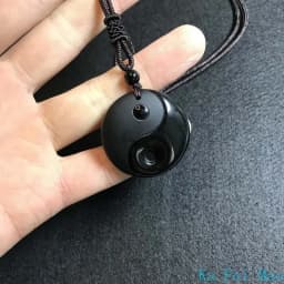 Obsidian Yin and Yang Taiji Bagua Pendant Necklace Nine Words of Truth Lucky Amulet Crystal Jewelry Couple Pairing Holiday Gift