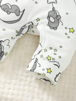 2pcs Baby Cute Cartoon Elephant Pattern Embroidery Long Sleeve Romper With Hat