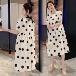 Fashionable Loose Long Pregnancy Dress Polka Dot T-shirt Summer Clothes Women Short Sleeve Fiber Fabric