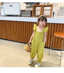 Girls little fly sleeve backpack pants summer new children female baby Children's dress falfashion outside wear jumpsuit spring