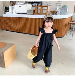 Girls little fly sleeve backpack pants summer new children female baby Children's dress falfashion outside wear jumpsuit spring