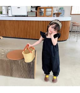 Girls little fly sleeve backpack pants summer new children female baby Children's dress falfashion outside wear jumpsuit spring