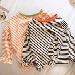 Boys and Girls T-shirt Long Sleeved Children's Base Shirt Spring and Autumn Pure Cotton Casual Versatile Striped Baby Top