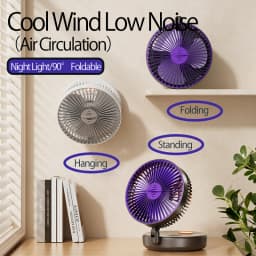 2024 New Rechargeable 3IN1 Multifunctional Portable Fan Wall Mounted Fan 90° Folding Fan 4 Gears With Warm Night Light