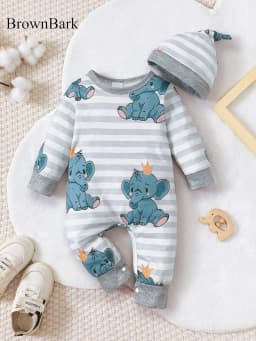 Winter Newborn Infant Baby Boys Romper Bear Print Long Sleeve Button Up Front Rompers Kids Onepiece Soft Fashion Baby Clothing