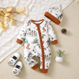 Winter Newborn Infant Baby Boys Romper Bear Print Long Sleeve Button Up Front Rompers Kids Onepiece Soft Fashion Baby Clothing