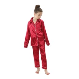 Boys Girls Satin Silk Pajamas Sets for Kids Toddler 2 to 3 4 5 6 7 8 9 10 11 12 13 14 Years Long/Short Sleeved Pink Red Pijamas