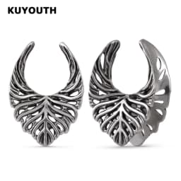 KUYOUTH Leaf Veins Ear Tunnels Gauges Hollow Expanders Saddle Stretchers Piercing Jewelry Earring Copper 2PCS