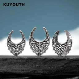 KUYOUTH Leaf Veins Ear Tunnels Gauges Hollow Expanders Saddle Stretchers Piercing Jewelry Earring Copper 2PCS