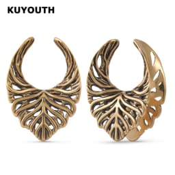 KUYOUTH Leaf Veins Ear Tunnels Gauges Hollow Expanders Saddle Stretchers Piercing Jewelry Earring Copper 2PCS