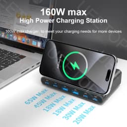 Ueetop 160W USB Charging Station Wireless Charging 65W PD PPS 45W GaN Charger Quick Charger For Laptop Tablet iPhone 15 Samsung