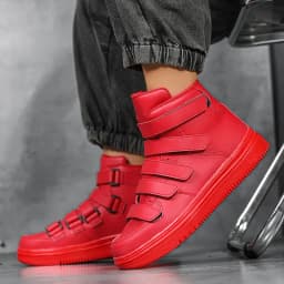 Spring Autumn Men High Top Shoes Fashion Red Men Sneakers Leather Casual Breathable Skateboard Sneakers Men Flat Vulcanized Shoe
