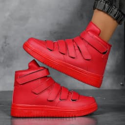 Spring Autumn Men High Top Shoes Fashion Red Men Sneakers Leather Casual Breathable Skateboard Sneakers Men Flat Vulcanized Shoe
