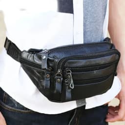 Fashion Multi-layered Men's Waist Bag Fashion Waterproof Large Capacity Travel Phone Bag PU Leather Zipper Waist Purse Pack