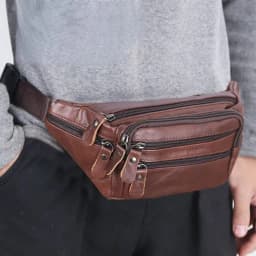 Fashion Multi-layered Men's Waist Bag Fashion Waterproof Large Capacity Travel Phone Bag PU Leather Zipper Waist Purse Pack