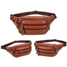 Fashion Multi-layered Men's Waist Bag Fashion Waterproof Large Capacity Travel Phone Bag PU Leather Zipper Waist Purse Pack