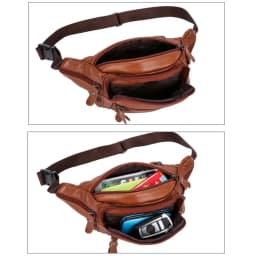 Fashion Multi-layered Men's Waist Bag Fashion Waterproof Large Capacity Travel Phone Bag PU Leather Zipper Waist Purse Pack