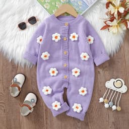 Sweet Floral Print  Baby Girls Long Sleeve Rompers Fresh Babies Jumpsuit Knitted Acrylic Newborn One-piece Bodysuit Pullovers