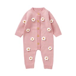 Sweet Floral Print  Baby Girls Long Sleeve Rompers Fresh Babies Jumpsuit Knitted Acrylic Newborn One-piece Bodysuit Pullovers