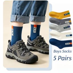 5 Pairs Children's Socks Spring Mid-calf Cotton Socks Kids Boys Sporty Socks Crew Sock