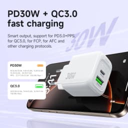 HOCO Dual Port PD30W Quick Charging Phone Charger EU Plug For iPhone 17 16 15 QC3.0 PD Wall Travel Adapter For Samsung S21 S22
