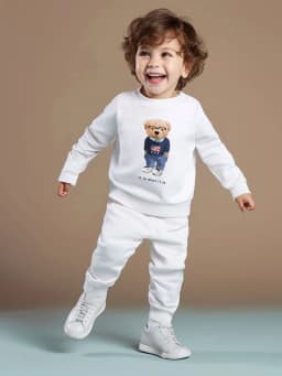 Boys round neck long sleeved hoodie set with cartoon glasses, little bear English letter printed versatile pants two-piece 2379A