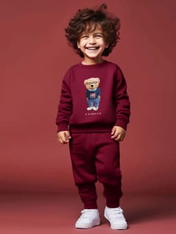 Boys round neck long sleeved hoodie set with cartoon glasses, little bear English letter printed versatile pants two-piece 2379A