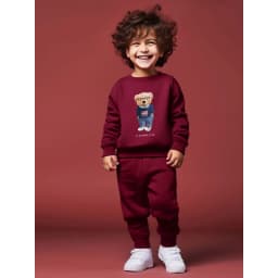 Boys round neck long sleeved hoodie set with cartoon glasses, little bear English letter printed versatile pants two-piece 2379A