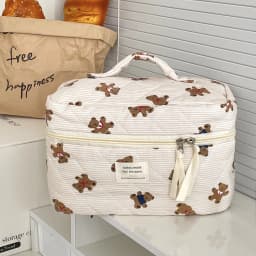 Women's Cosmetic Bag Striped Bear Makeup Bag Cartoon Go Out Large Capacity Toiletry Storage Bag Bolsa De Maquillaje Viaje Sweet