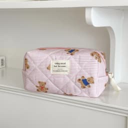 Women's Cosmetic Bag Striped Bear Makeup Bag Cartoon Go Out Large Capacity Toiletry Storage Bag Bolsa De Maquillaje Viaje Sweet