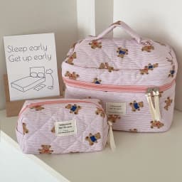 Women's Cosmetic Bag Striped Bear Makeup Bag Cartoon Go Out Large Capacity Toiletry Storage Bag Bolsa De Maquillaje Viaje Sweet