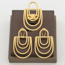 New Design Gold Color Earrings with Ring Jewelry Set for Party African Clip Earrings and Cocktail Ring 2Pcs Set for Weddings